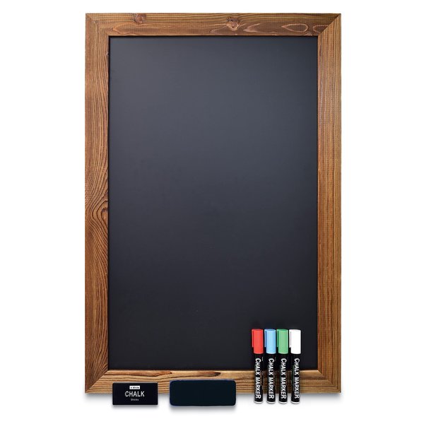 Better Office Products Magnetic Wall Chalkboard, 20in x 30in Rustic Wood Frame, 4 Chalk Markers/Chalk/Eraser, Rustic Brown 00821